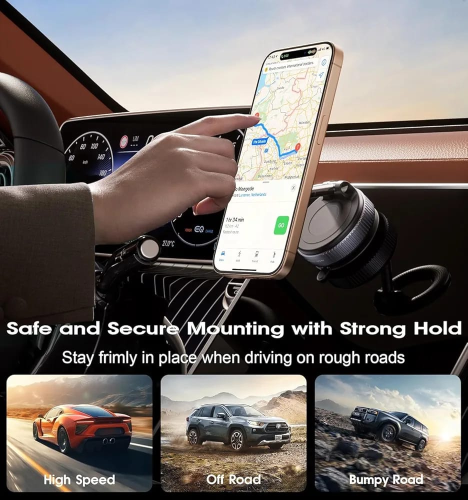 Magnetic Phone Holder - 360° Vacuum Suction Cup Mount for Car, Gym, Mirror, Shower – Foldable Adjustable Stand – Universal Mobile Holder Compatible with All Phones