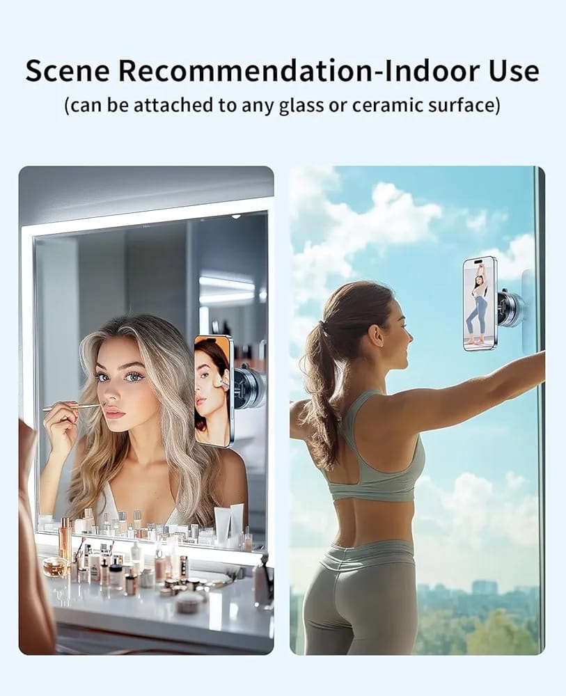 Magnetic Phone Holder - 360° Vacuum Suction Cup Mount for Car, Gym, Mirror, Shower – Foldable Adjustable Stand – Universal Mobile Holder Compatible with All Phones