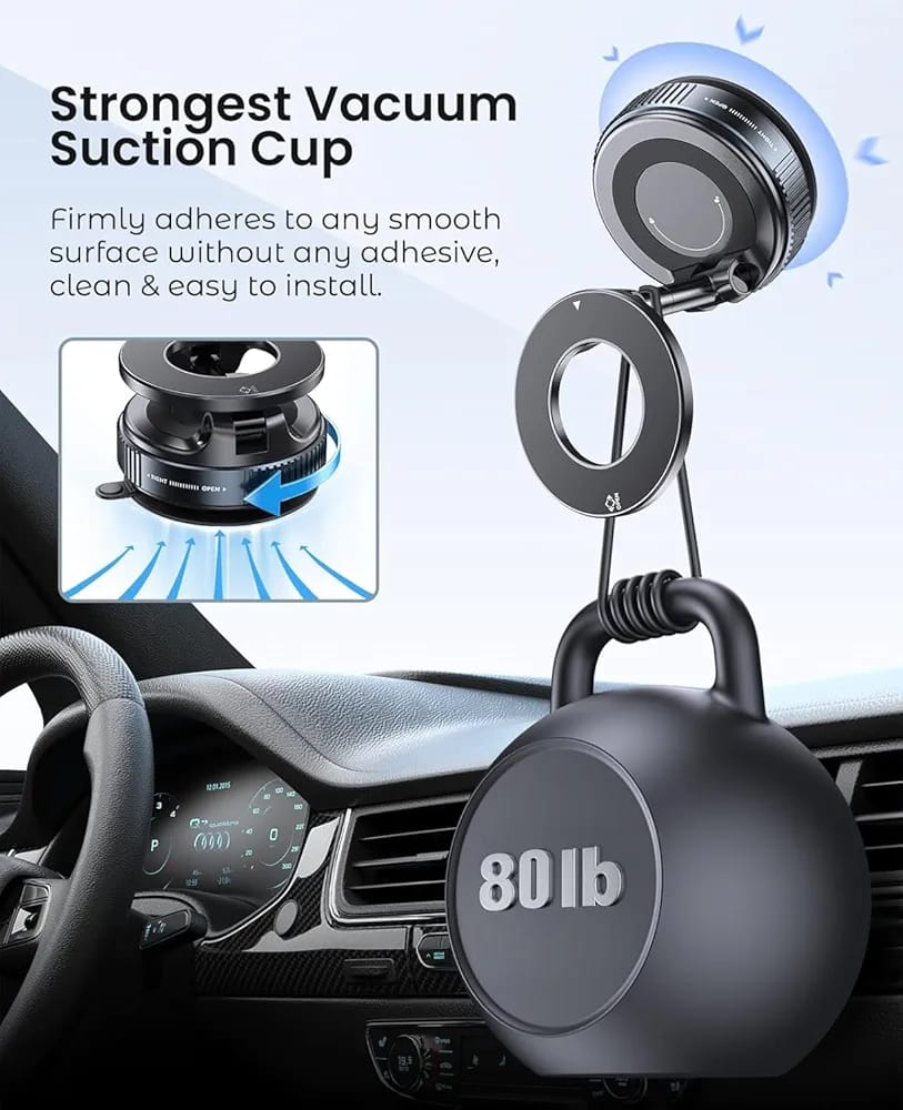Magnetic Phone Holder - 360° Vacuum Suction Cup Mount for Car, Gym, Mirror, Shower – Foldable Adjustable Stand – Universal Mobile Holder Compatible with All Phones