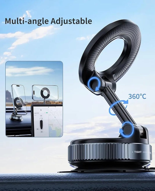 Magnetic Phone Holder - 360° Vacuum Suction Cup Mount for Car, Gym, Mirror, Shower – Foldable Adjustable Stand – Universal Mobile Holder Compatible with All Phones